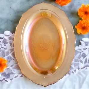 Vtg 34 Federal Normandie Lattice & Daisy Sunburst Depression Glass Oval Platter